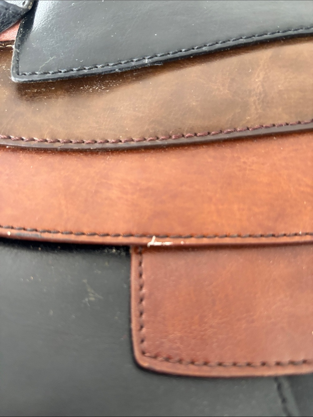 Gucci-style bag, layered leather, dark brown, lite brown, black, wood handle - Picture 9 of 16